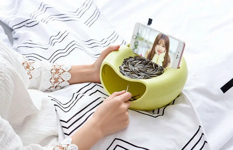 

Creative Bowl Double Layer Dry Fruit Containers Snacks Seeds Storage Box Garbage Holder Plate Dish Organizer With Phone holder