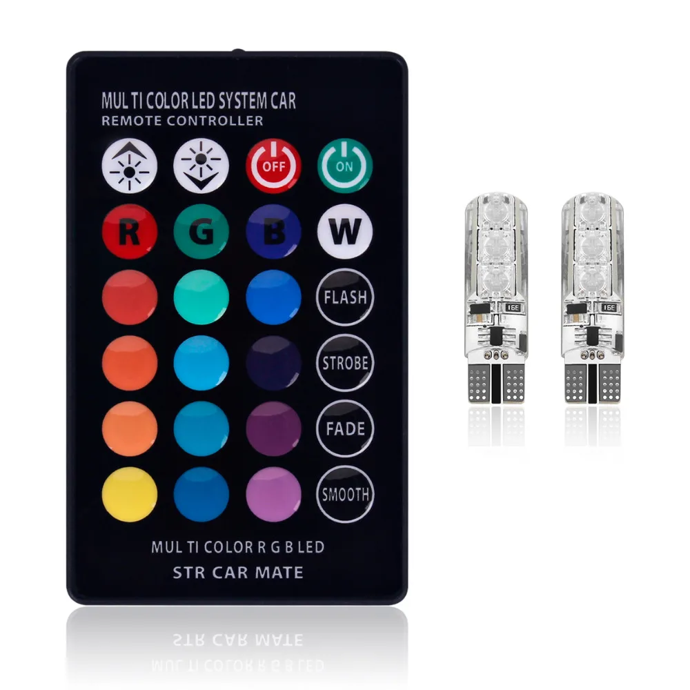 

2 Pieces T10 LED Car Lights LED Bulbs RGB With Remote Control Strobe Led Lamp Reading Lights White Red Amber 12V