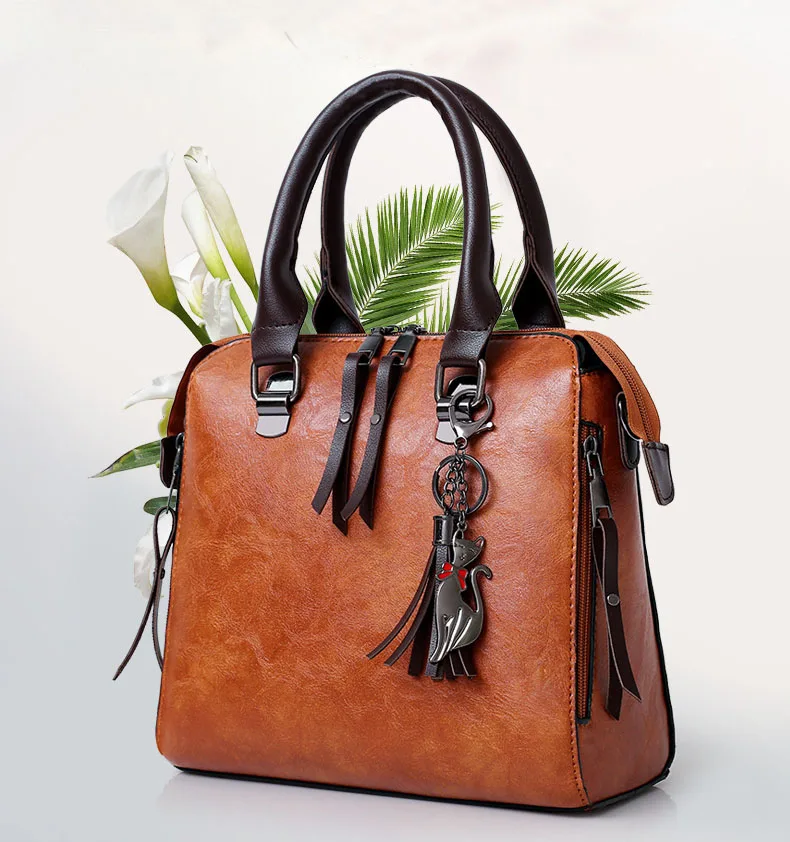 4pcs sets Fashion Vintage Handbag for Women Medium High Quality Oil Leather Shoulder Crossbody Bag Brown Black Female Tote Purse (1)