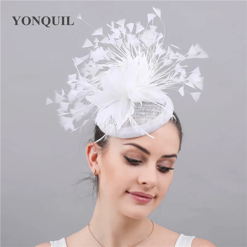 Sinamay fascinators chapeau модные перья шляпы элегантные женские волосы fedora аксессуар дамвечерние Вечеринка чайная гонка головные уборы с зажимами