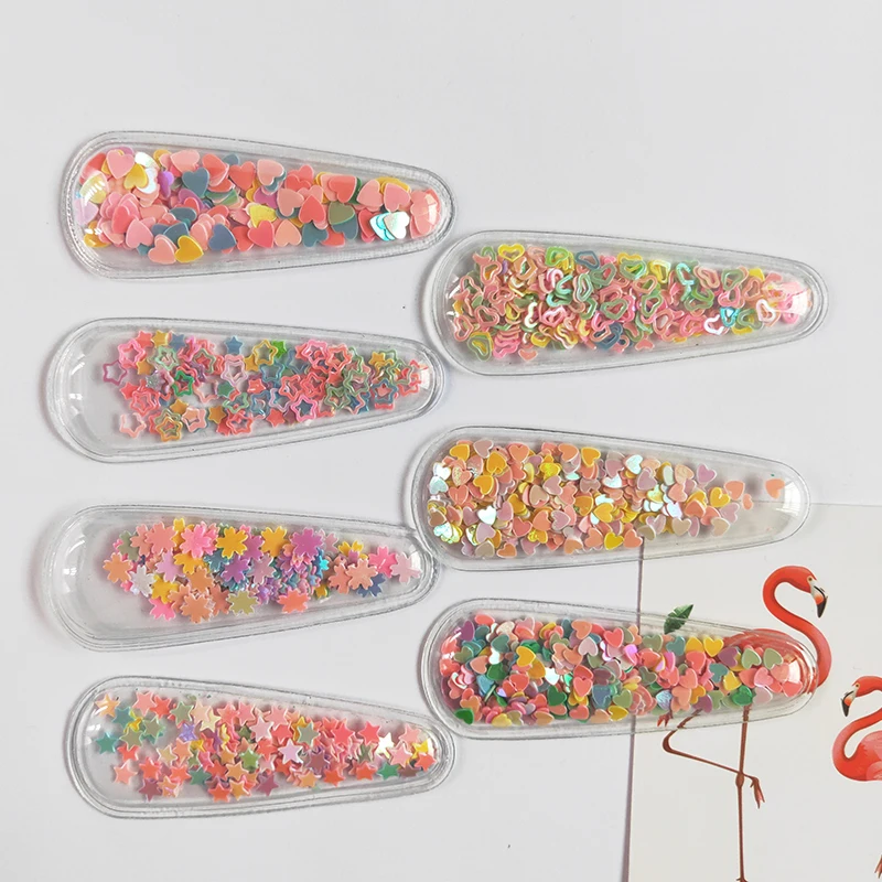 

14pcs/lot 6*2.2cm Filling Multiple Styles Sequin Applique Hair BB Clips Cover Appliques for girl DIY Hair Clip Accessories