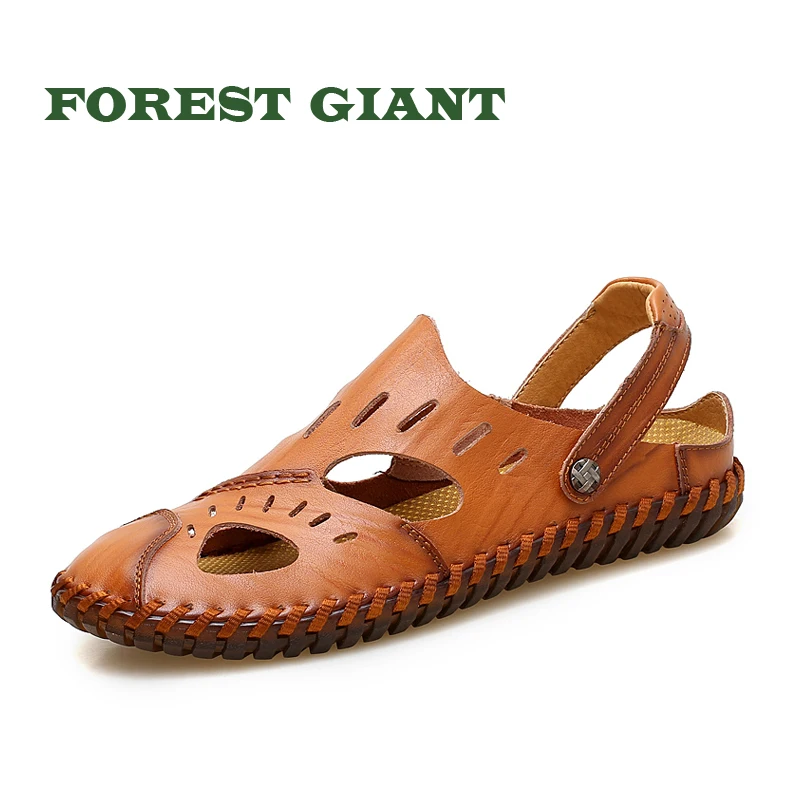 

FOREST GIANT Summer Men Sandals Genuine Cow Leather, Breathable Slides Male Sandals Mules, Outdoor Beach Shoes Sandals 19004