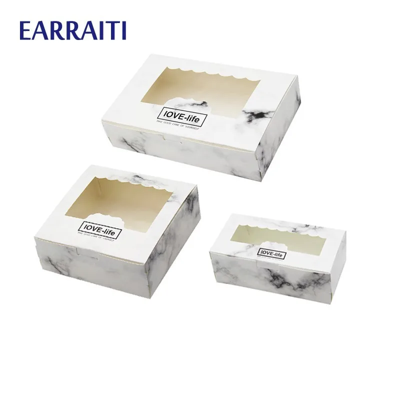 

500 PCS Gift Box Packaging Paper Windows Gift Boxes For Cookies Candy Sweet Marble Boxes Wedding Craft Paper Cardboard Birthday