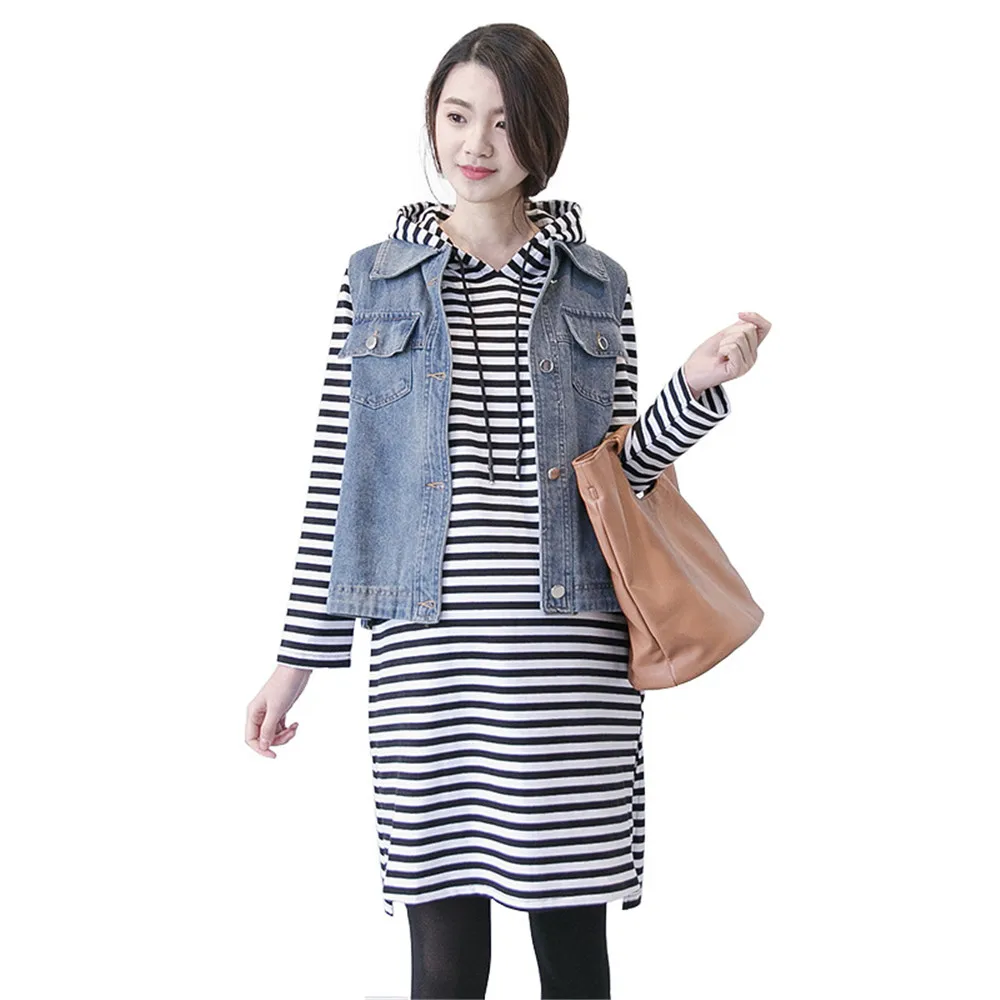 

Winter Pregnancy Hoodies+Jeans Waistcoat Striped Maternity Clothes Cotton Pregnant Women Hoodie Sweatershirt Ropa Para Embarazad