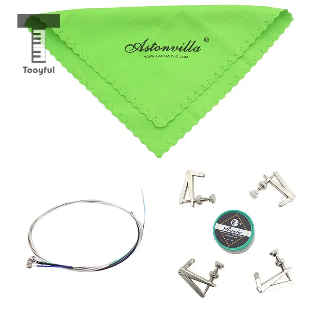 

4 in 1 Viola Accessory Set Cleaning Cloth+4 String Set+Rosin+Fine Tuners for Viola Beginners Gift