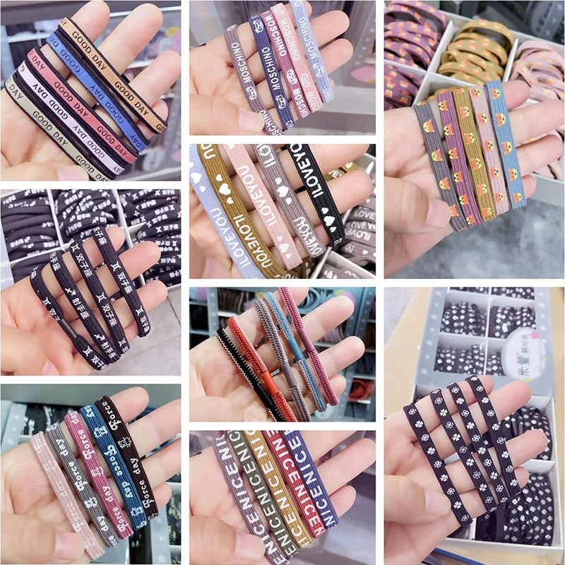 

5pcs Head Rope English Letters Flowers Color Elastic Hair Bands Korea Hair Scrunchies Ponytail Holder for Girls Hair Accessories