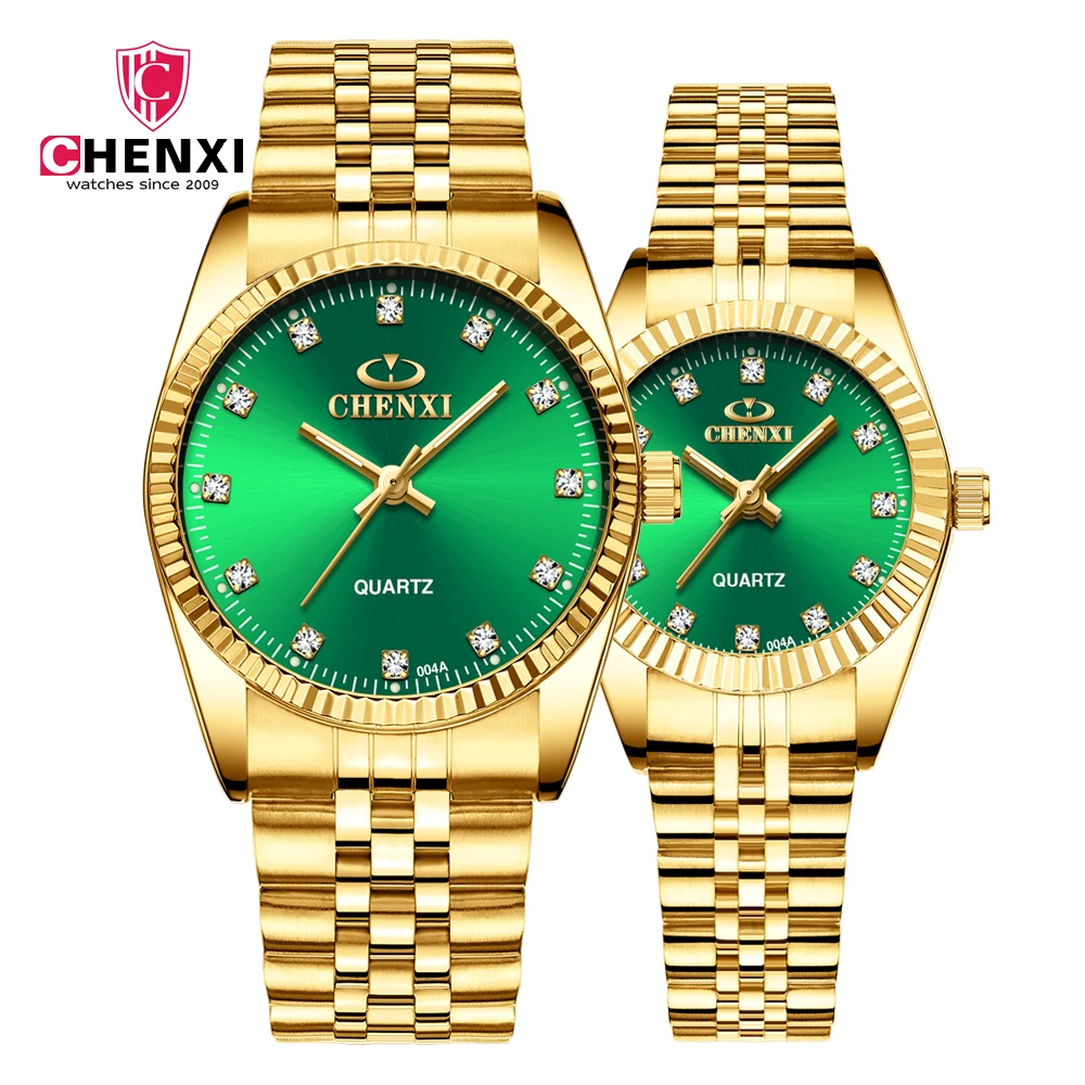 

CHENXI Top Brand Luxury Gold Watch Men Women Fashion Stainless Steel Couple Watch Set Luminous Diamond Waterproof Lovers Clock