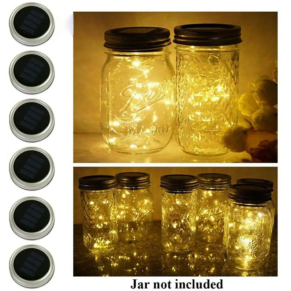 20 LED Solar Mason Jar Lid Fairy String Light Garden Hanging Lamp