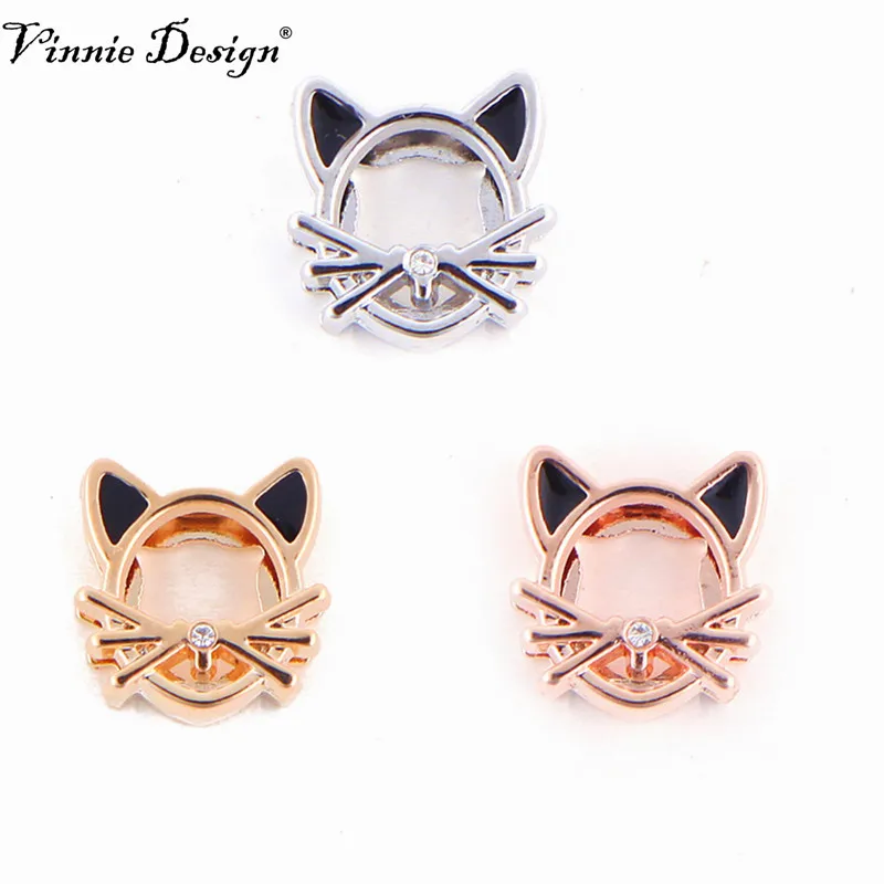 

Vinnie Design Jewelry Cute Cat Slide Charms for Wrap Mesh Keepers Bracelets DIY Accessories Making 10pcs/lot