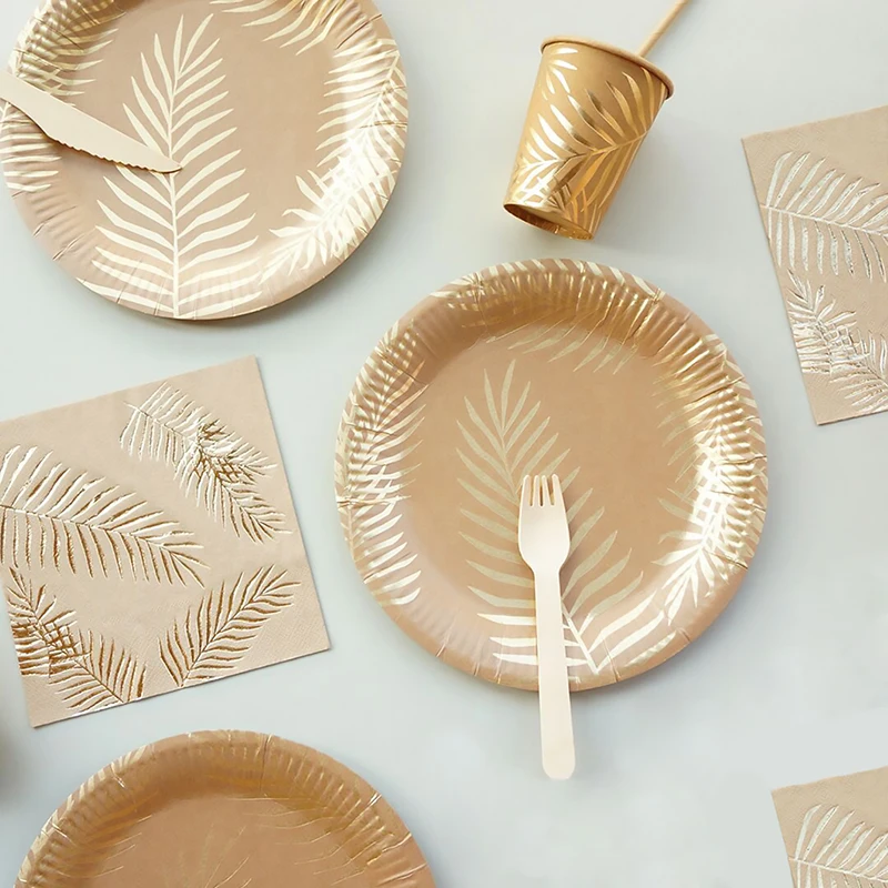Пальмовый лист одноразовые наборы посуды тарелки чашки вечерние посуда для украшения на свадьбу на день рождения вечерние принадлежности