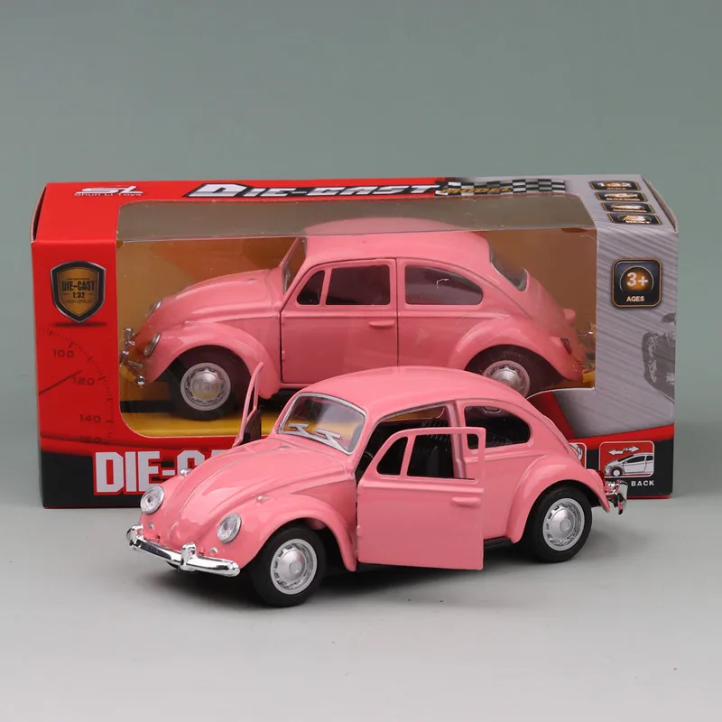 1/36 VW Beetle классический брелок для автомобильных ключей, модели имитационная модель тянуть обратно металлические игрушки модель автомобиля для украшение торта, выпечки игрушка для подарков - Цвет: Pink-with-box