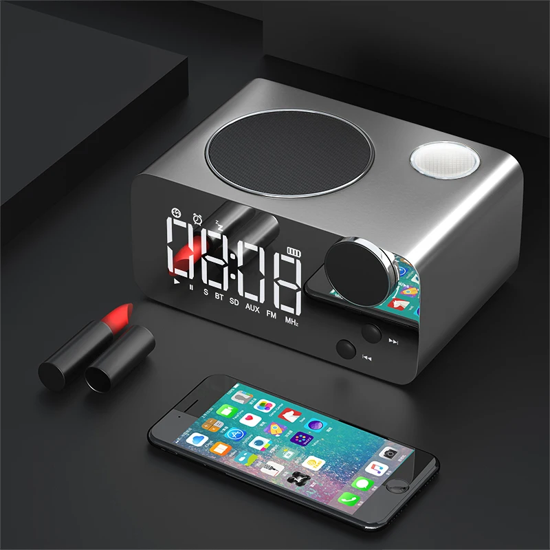 Часы, светодиодный зеркальный цифровой будильник, fm-радио, беспроводной Bluetooth динамик, люминесцентный сенсорный датчик, электронные настольные часы