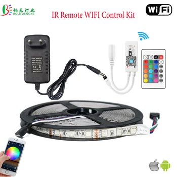 

LED WIFI RGB Strip Waterproof Rope Light RGB WIFI LED Controller 24Key Remote 5M 5050 2835 Warm White Blue Red Fita 12V Adapter