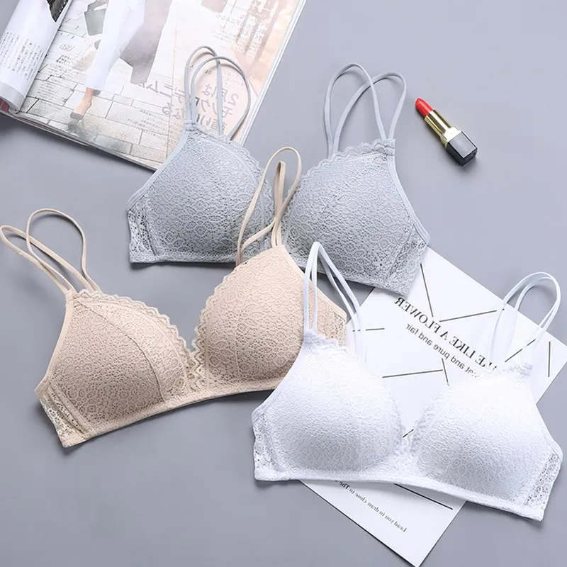 

Seamless Bra Soft Bralette Sexy Lingerie Wire Free Sexy Women Bras Lace Small Breast Adjusts Back Closure 3/4Cup AB Thin Cup