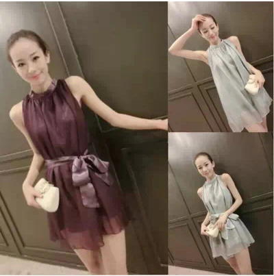 2014 sweet temperament sleeveless organza slim was thin belt system party new year eneving dress | Женская одежда