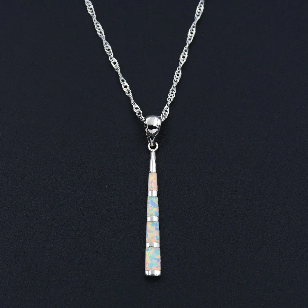 

Chic white fire opal stone baseball bat design pendant necklace
