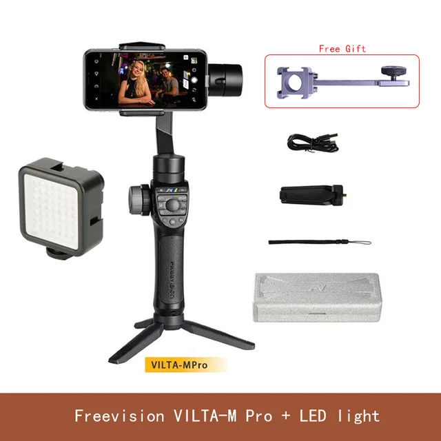 Freevision Vilta-M Pro 3-осевой Карманный шарнирный стабилизатор для смартфона стабилизатор для huawei P30 Pro IPhone X XS samsung экшн-камеры Gopro 5/6/7 - Цвет: With Light PT-3