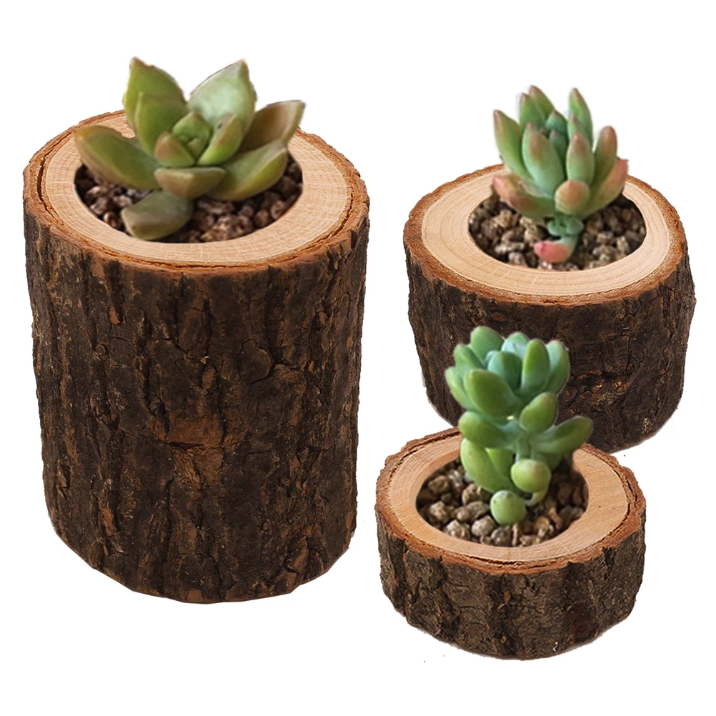 

3PCs Candle Stands Creative Simulation Decorative Wooden Bark Pattern Candlestick Flower Pot Ornament for Family Decor Indoor