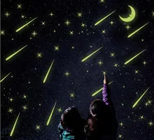 FREE SHIPPING Meteor Shower Wall Stickers Romantic Sky Star Moon Wall Decals Luminous stickers fluorescence Kids Room Bedroom