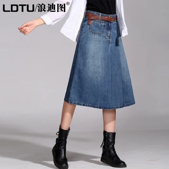 2015 spring autumn women long denim skirt A line maxi jeans skirts ...