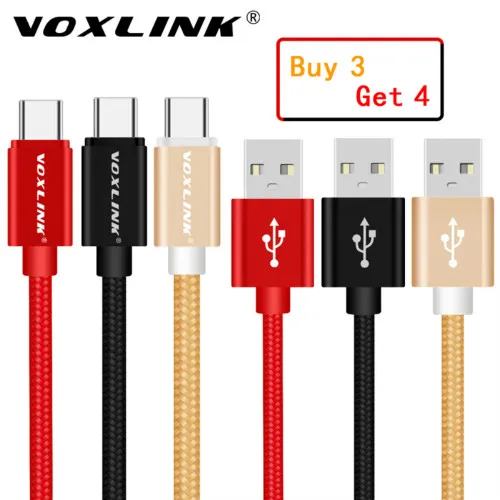 VOXLINK 3 Pack нейлон плетеный кабель USB TypeC Быстрая зарядка кабель для samsung Galaxy для htc 10 MacBook Xiaomi Mi8 A1 зарядки шнур - Цвет: Multicolor