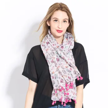 

1PC Fashion Women Scarf Cartoon Print scarf Cachecol Women Birthday Gift Pink Designer Bufanda Party Favor 90*180cm