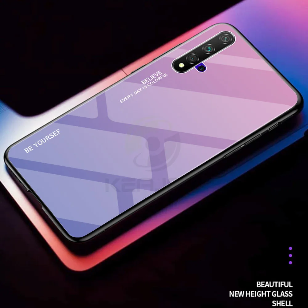 Чехол из закаленного стекла для huawei Honor 20 Pro, чехол, роскошный градиентный бампер с мягкими краями, силиконовый Жесткий Чехол для Honor 20 Honor20, чехол