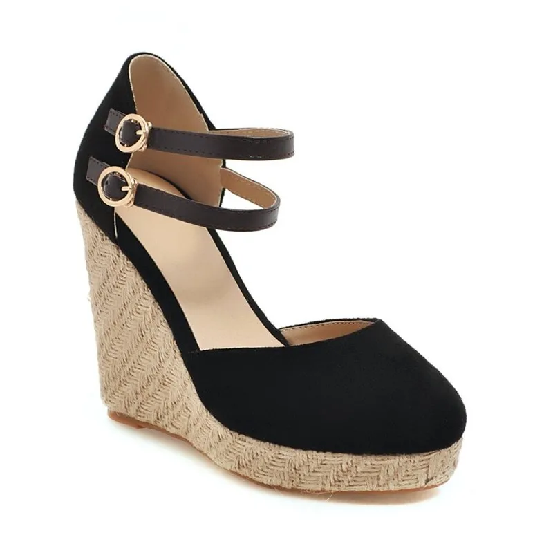Women's Pumps Super High Heels Shoes Round Toe Wedges Buckle Platform 2019 Sexy New Fashion Party Green Gray Big Size 34-43