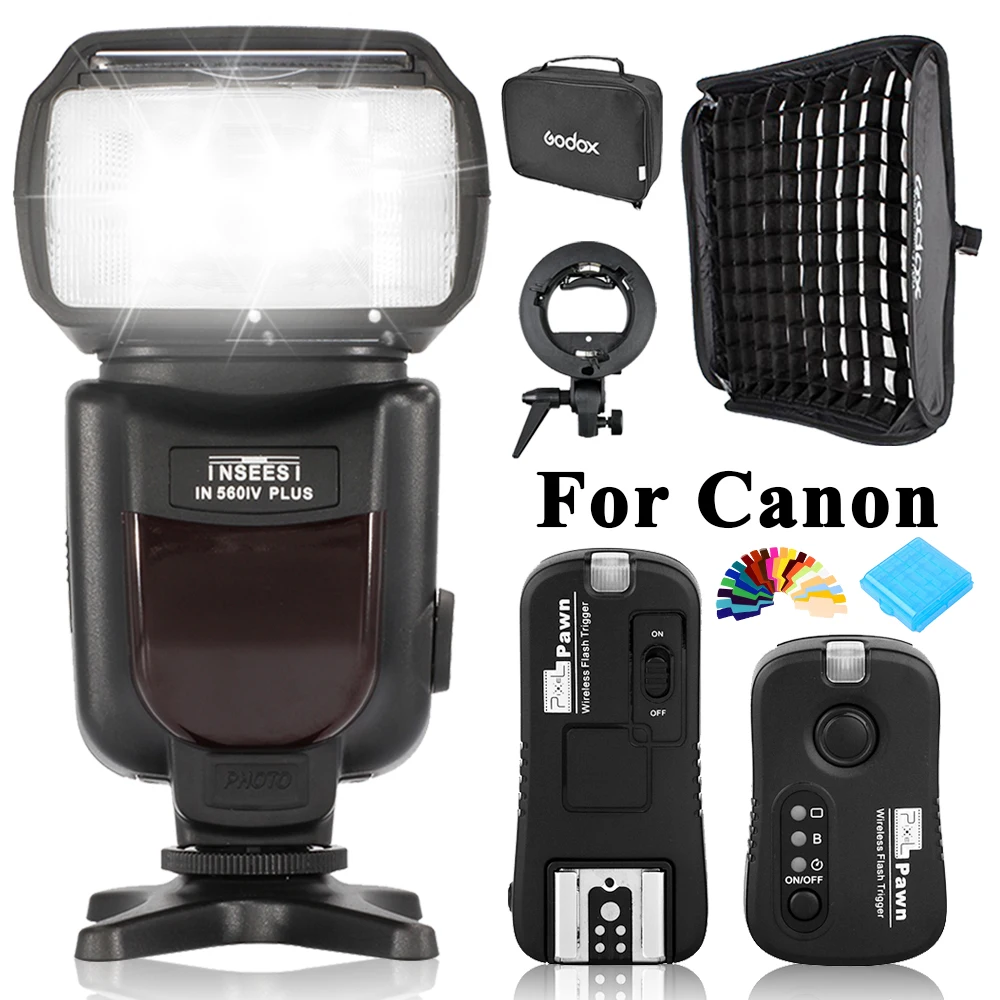 

INSEESI IN-560 IV IN560IV PULS Wireless High performance LED Flashlight +TF-361 Flash Trigger+Godox 60*60cm Softbox For Canon