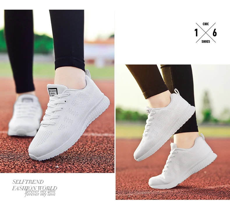 Women Casual Shoes Fashion Breathable Walking Mesh Lace Up Flat Shoes Sneakers Women 2019 Tenis Feminino White Vulcanized Shoes