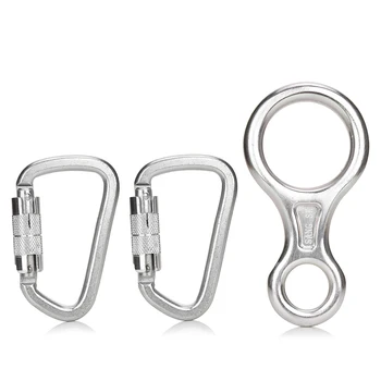 

30KN Screwgate Locking Carabiners 2 Pack & Figure 8 Descender Outdoor D-ring Hook Rappel Device for Rock Climbing