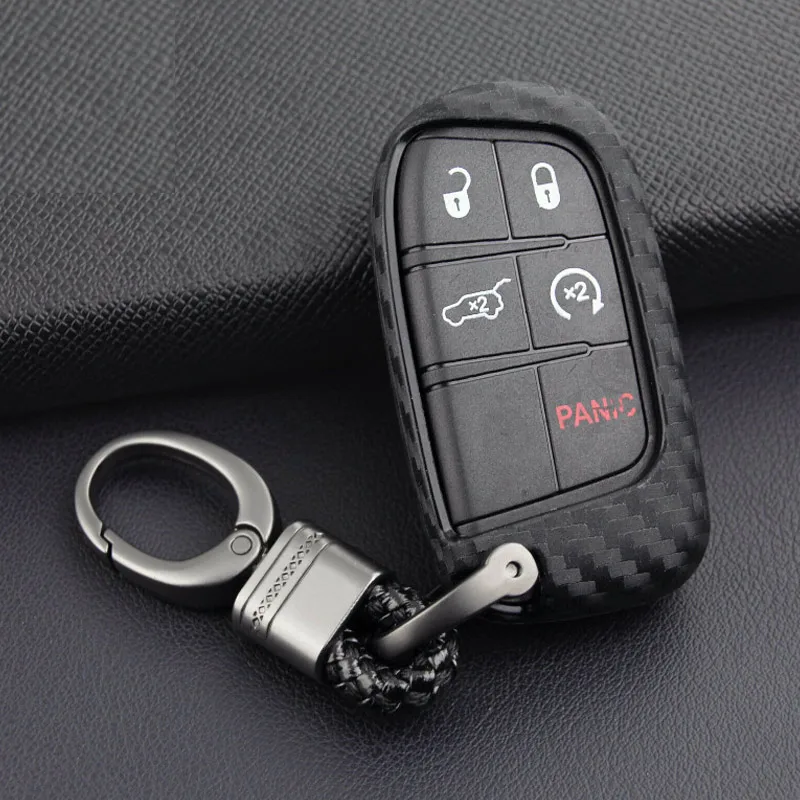 

Carbon Fiber Car Key Fob Chain Holder Case for Chrysler Dodge Car Accessories OH66