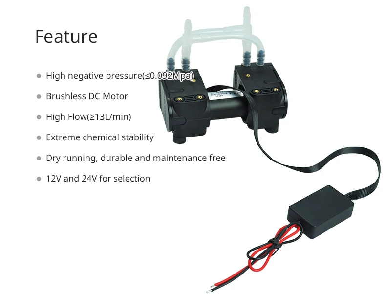 Kamoer KVP15 24V микро мембранный вакуумный/воздушный насос с бесщеточным двигателем постоянного тока и двойной головкой