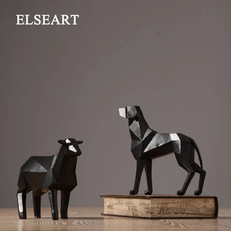 

Resin handicraft geometry animal ornaments black goat and dog figurine for home office decoration