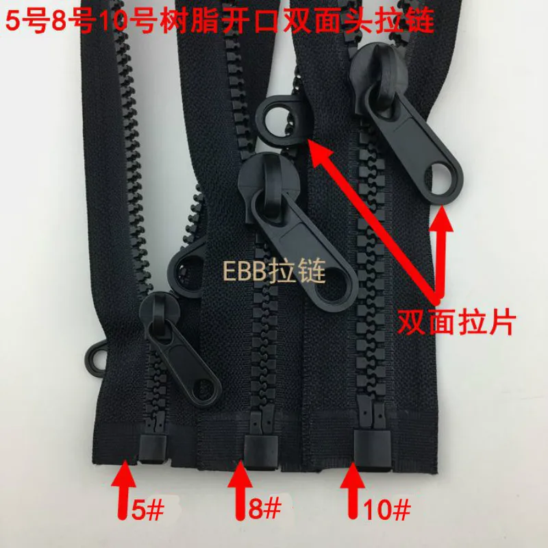 

2pcs/lot Separable Long Plastic Open End Zippers black Sewing Double-face Zipper Jacket Outdoor Sleeping Bag Tent Tailor