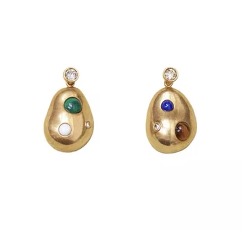 

Designer Jewelry Fashion Irregular Gold Bean Dangle Earrings Vintage Multicolor Opal Tassel Earrings For Women Unique Brand