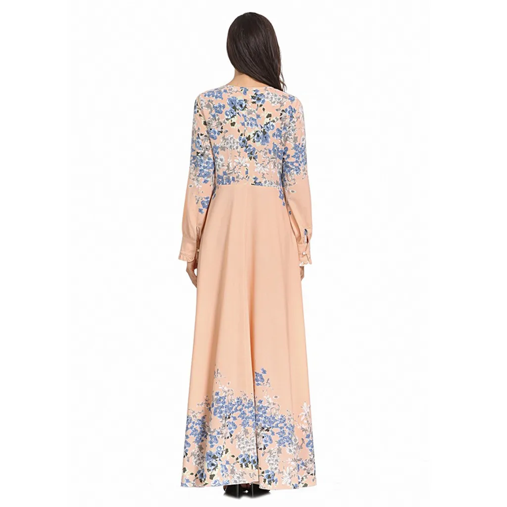 Womail женские мусульманские платья Кафтан исламское платье с длинным рукавом с высокой талией цветочные элегантные мусульманские Вечерние платья Дубай Макси A9