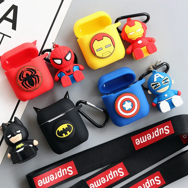 

Universal phone hook up strap Spider Man Batman Super heroes string For airpods earphone soft silicon bag Wrist band +toy straps