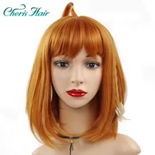 Синтетические парики для женщин, накладные волосы, желтый, оранжевый цвет, женский парик, косплей, 12 дюймов, короткий парик с челкой для женщин