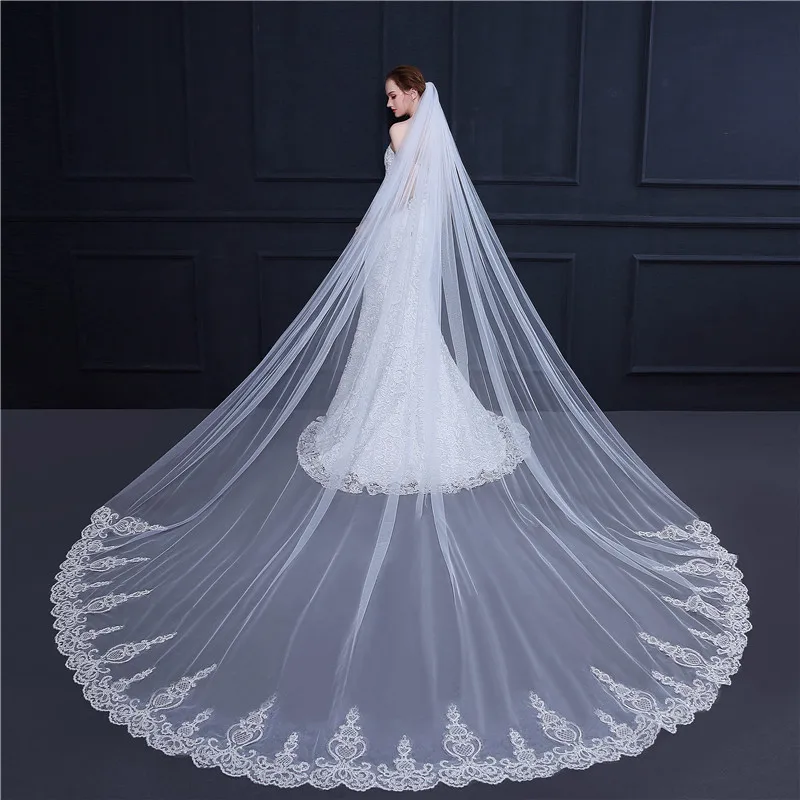 White Ivory Cathedral Wedding Veils Long Lace Edge Bridal Veil with Comb Wedding Accessories Bride Veil