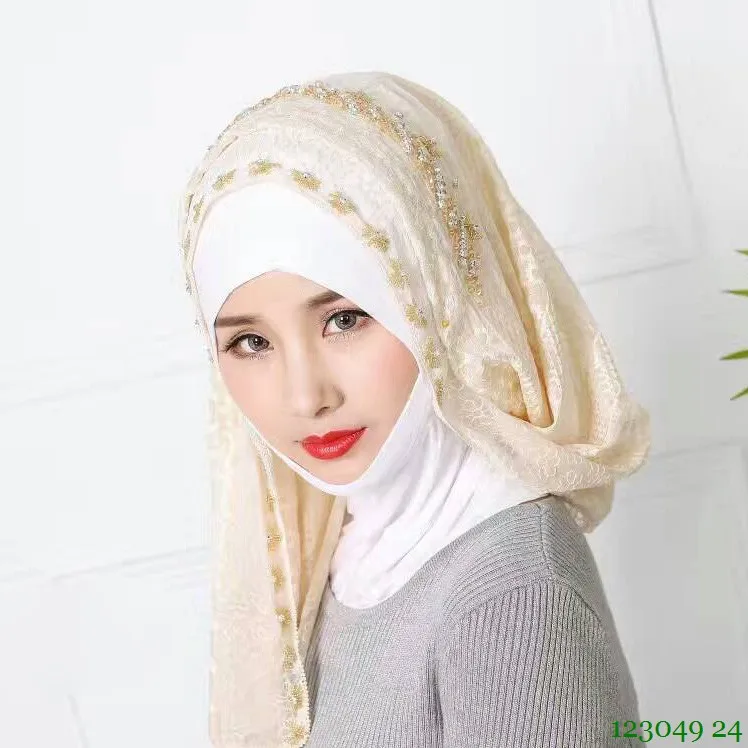 Silk embroidery beading muslim hijab fashion headband four seasons long Silk embroidery beading muslim hijab fashion headband four seasons long