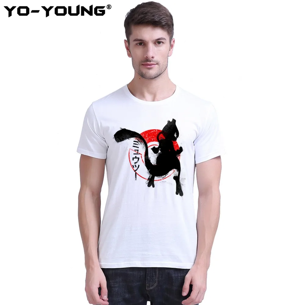 Yo-Young Men T-Shirt Anime Pokemon Mewtwo Design Digital Printing 100% 180 gsm Combed Casual Summer Top Tees Homme Customized |