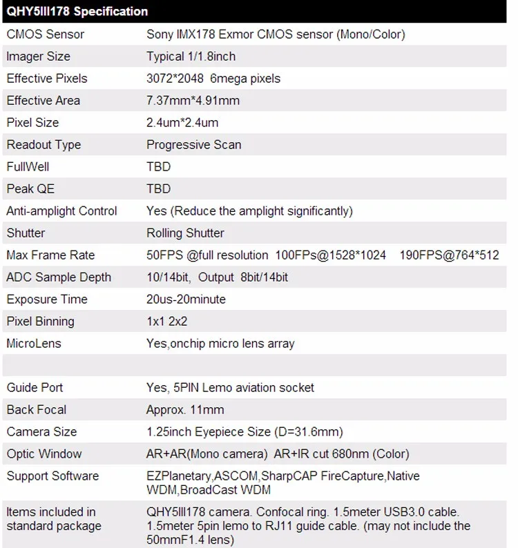 QHY5III178 USB3.0 CMOS изображения Планетарная направляющая камера QHY5III178C цвет