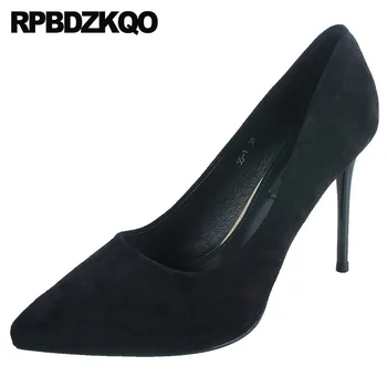 

size 4 34 black pointed toe 2019 ultra slip on super suede pumps thin high heels scarpin shoes extreme stiletto office ladies