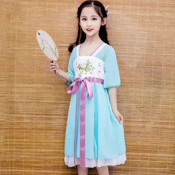 

Summer Knee-Length Dress For 110 to 160 Cm Teens Girls Dresses Kids Clothes Flower Girl Dress Birthday Party Children Clothing