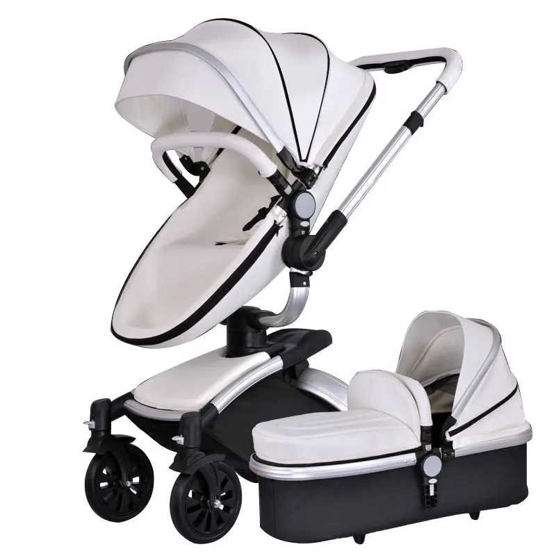 Brand leather  2 in 1 Free-rotating cradle seats baby stroller PU two-way shock absorbers BB car cart trolley  3 in 1 baby pram