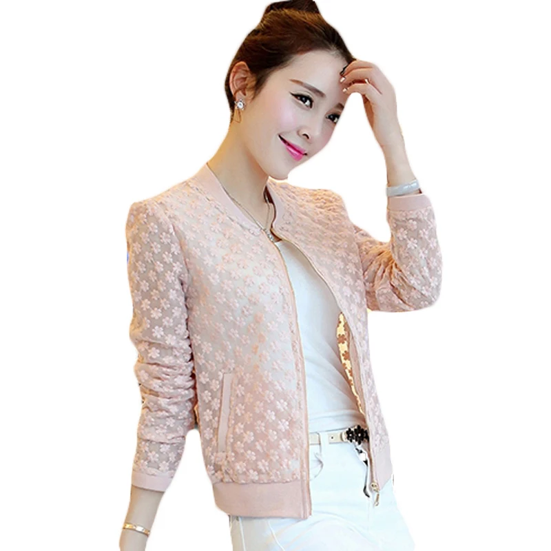 Korean Style 2016 Women Jackets Sexy Lace Womens Jackets Coat Zipper