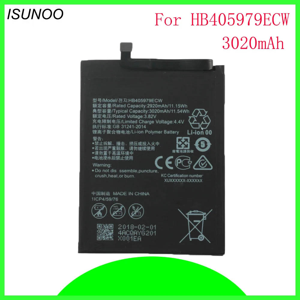 Аккумулятор ISUNOO 3020 мАч HB405979ECW для Huawei Nova CAZ-AL10 Enjoy 6S Honor 6c Y6 PRO 2017 Y5 p9 lite mini Battery |