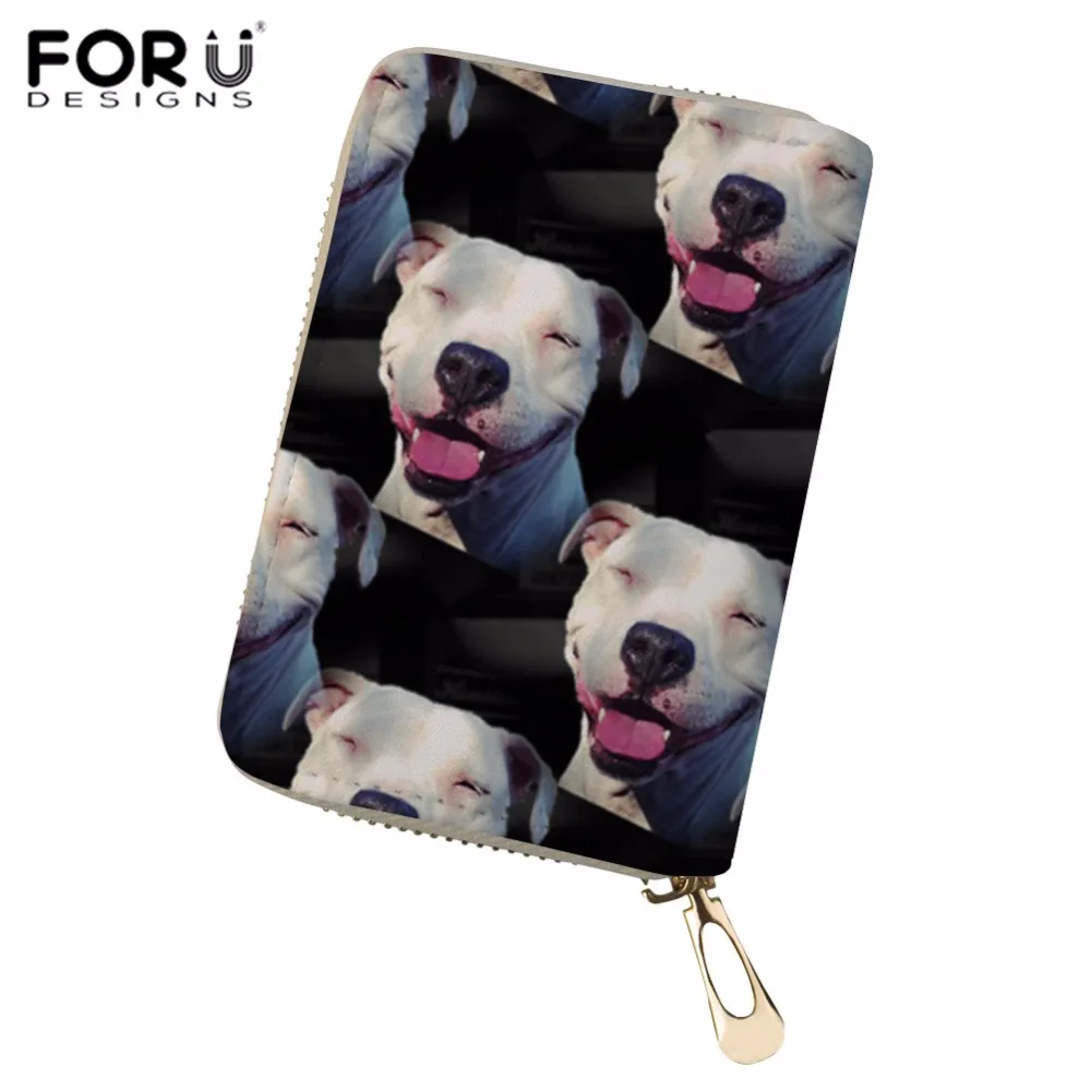 

FORUDESIGNS Leather Card ID Holder Bull Terriers Print PU Credit Card Holder for Women Fashion Card Storage Case for Travel 2018