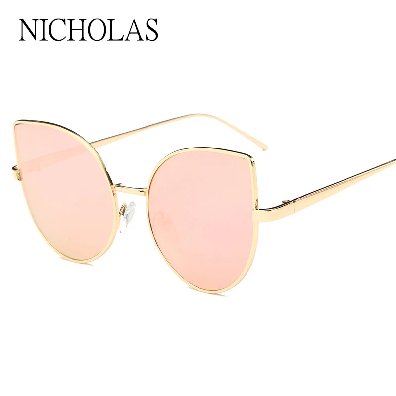 

NICHOLAS Cat eye Sunglasses Women Brand Designer Female Flat Rose Gold Mirror Sun glasses Ladies Eyewear Oculos De Sol Feminino